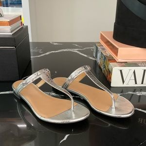 GIVENCHY T-strap lizard-embossed metallic leather thong sandal